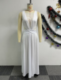 See-through Backless Press Pleated Maxi Dress  NY-10736