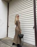 Casual Solid Knits Long Sleeve Maxi Dress GFQS-5513