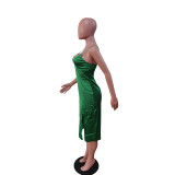 Sexy Solid Color Sling Split Midi Dress BS-1362