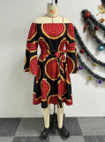 Casual Print Off Shoulder Tie Up Midi Dress NY-10748