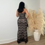 Sexy Sling Lace Solid Color Maxi Dress YF-10711