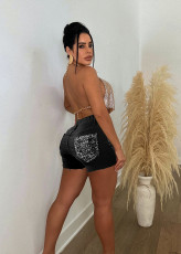 Fashion Sequin Denim Shorts  WAF-77640