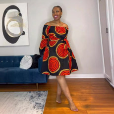 Casual Print Off Shoulder Tie Up Midi Dress NY-10748