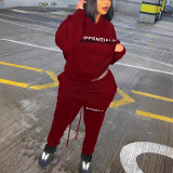Plus Size Letter Print Long Sleeve Hooded Pants Set ZDF-33212
