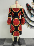 Casual Print Off Shoulder Tie Up Midi Dress NY-10748