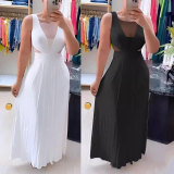 See-through Backless Press Pleated Maxi Dress  NY-10736