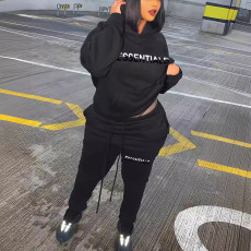 Plus Size Letter Print Long Sleeve Hooded Pants Set ZDF-33212