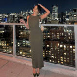 Knits Sleeveless Solid Color Maxi Dress GFQS-1231
