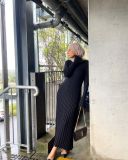 Casual Solid Knits Long Sleeve Maxi Dress GFQS-5513