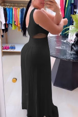 See-through Backless Press Pleated Maxi Dress  NY-10736