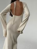 Tie Up Backless Flare Sleeve Maxi Dress GFQS-P0328