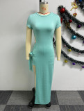 Solid Hollow Out Bandage Dress Two Piece Shorts Set Y-10757
