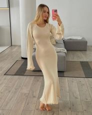 Tie Up Backless Flare Sleeve Maxi Dress GFQS-P0328