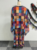 Fashion Print Shawls Tops And Wide Leg Pants 2 Piece Set NY-10732