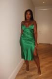 Sexy Solid Color Sling Split Midi Dress BS-1362