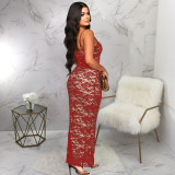 Sexy Sling Lace Solid Color Maxi Dress YF-10711