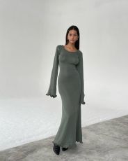 Tie Up Backless Flare Sleeve Maxi Dress GFQS-P0328