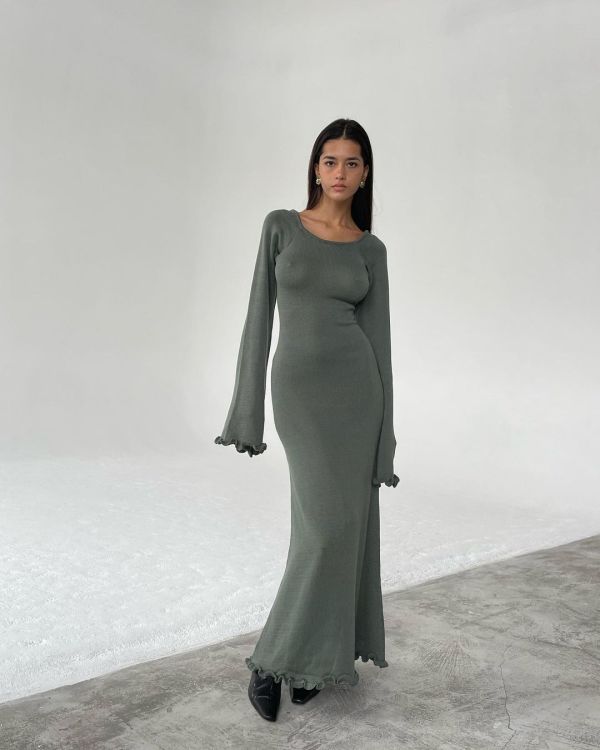 Tie Up Backless Flare Sleeve Maxi Dress GFQS-P0328