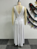 See-through Backless Press Pleated Maxi Dress  NY-10736