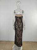 Sleeveless Backless Lace Sling Maxi Dress MUE-8052
