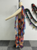 Fashion Print Shawls Tops And Wide Leg Pants 2 Piece Set NY-10732