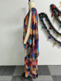 Fashion Print Shawls Tops And Wide Leg Pants 2 Piece Set NY-10732