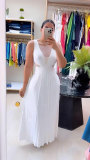 See-through Backless Press Pleated Maxi Dress  NY-10736