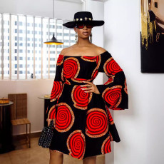 Casual Print Off Shoulder Tie Up Midi Dress NY-10748