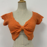 V-Neck Crochet Cutout Crop Top GFQS-0513