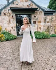 Fashion Knits V Neck Long Sleeve Maxi Dress GFQS-0728-1