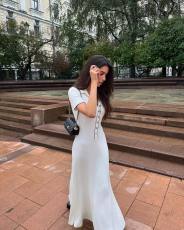 Fashion Patchwork Short Sleeve Knits Maxi Dress GFQS-1390