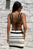 Stripe Contrast Color Vest Beach Two Piece Skirt Set GFQS-MS09