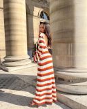Stripe Color Block Knits Beach Maxi Dress GFQS-5003