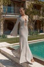 Flare Sleeve V Neck Long Beach Dress GFQS-4047