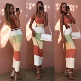 Striped Color Block Backless Knits Bandage Dress GFQS-0408