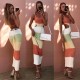Striped Color Block Backless Knits Bandage Dress GFQS-0408