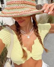 V-Neck Crochet Cutout Crop Top GFQS-0513