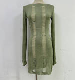 Hollow Out Knit Long Sleeve Mini Dress GFQS-0411