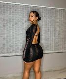 Hollow Out Knit Long Sleeve Mini Dress GFQS-0411