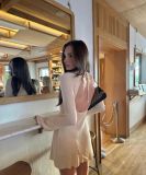 Flared Sleeve Backless Knit Slim Dress GFQS-1374