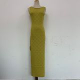 Hollow Out Mesh Knit Split Maxi Dress GFQS-1205