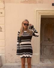 Flared Sleeve Backless Knit Slim Dress GFQS-1374