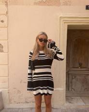 Flared Sleeve Backless Knit Slim Dress GFQS-1374