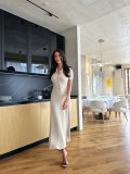 Fashion Patchwork Short Sleeve Knits Maxi Dress GFQS-1390