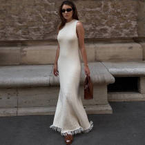 Sleeveless Knits Tassel Maxi Dress GFQS-084