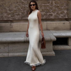 Sleeveless Knits Tassel Maxi Dress GFQS-084