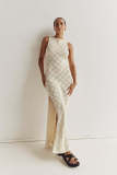 Hollow Out Mesh Knit Split Maxi Dress GFQS-1205