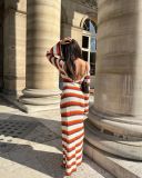 Stripe Color Block Knits Beach Maxi Dress GFQS-5003