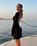 Flared Sleeve Backless Knit Slim Dress GFQS-1374