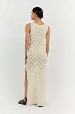 Hollow Out Mesh Knit Split Maxi Dress GFQS-1205